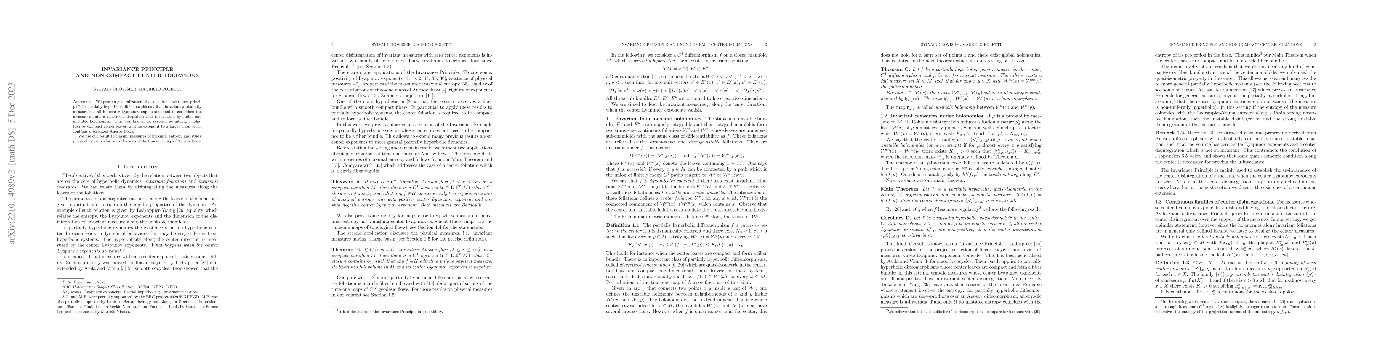 Thumbnail for Invariance principle and non-compact center foliations