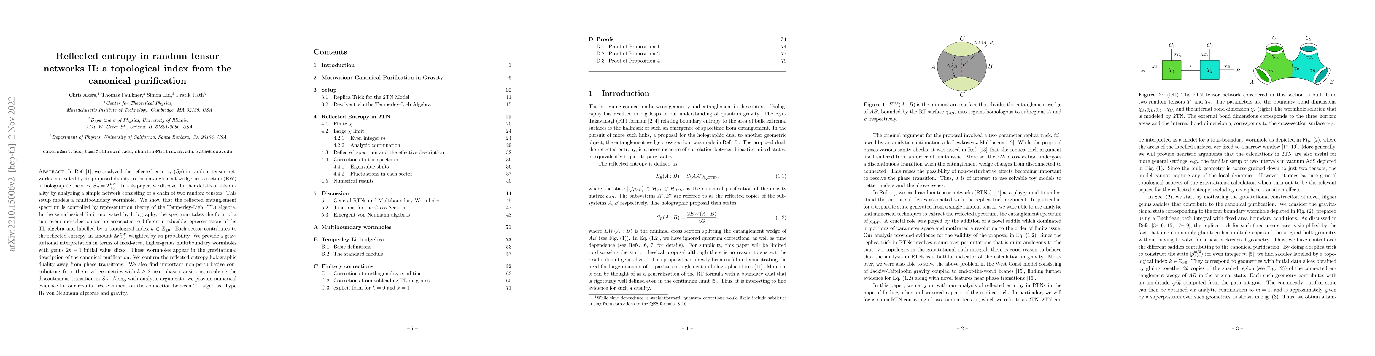 Thumbnail for Reflected entropy in random tensor networks II: a topological index from
  the canonical purification