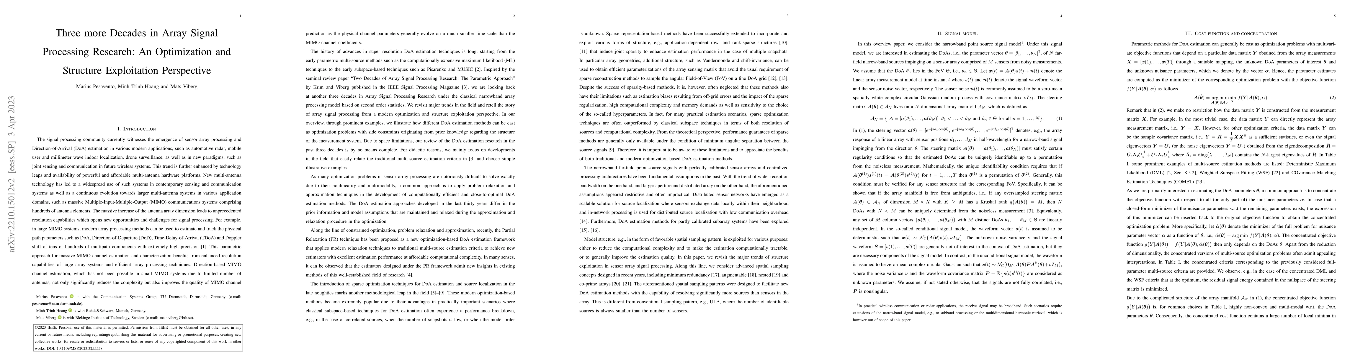 Thumbnail for Three more Decades in Array Signal Processing Research: An Optimization
  and Structure Exploitation Perspective