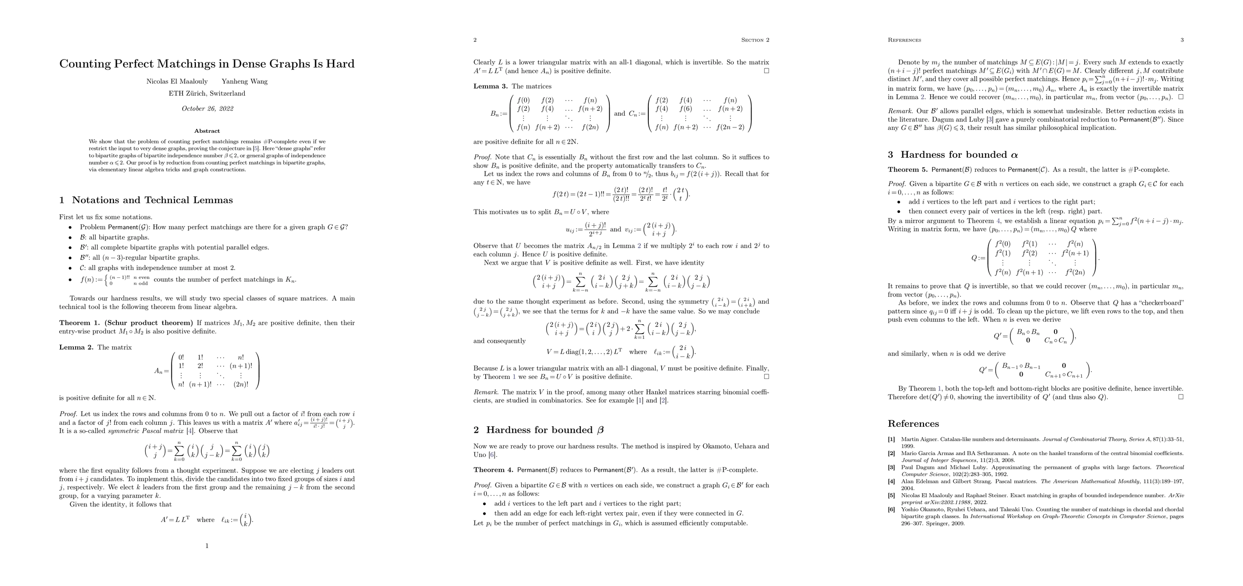 Thumbnail for Counting Perfect Matchings in Dense Graphs Is Hard