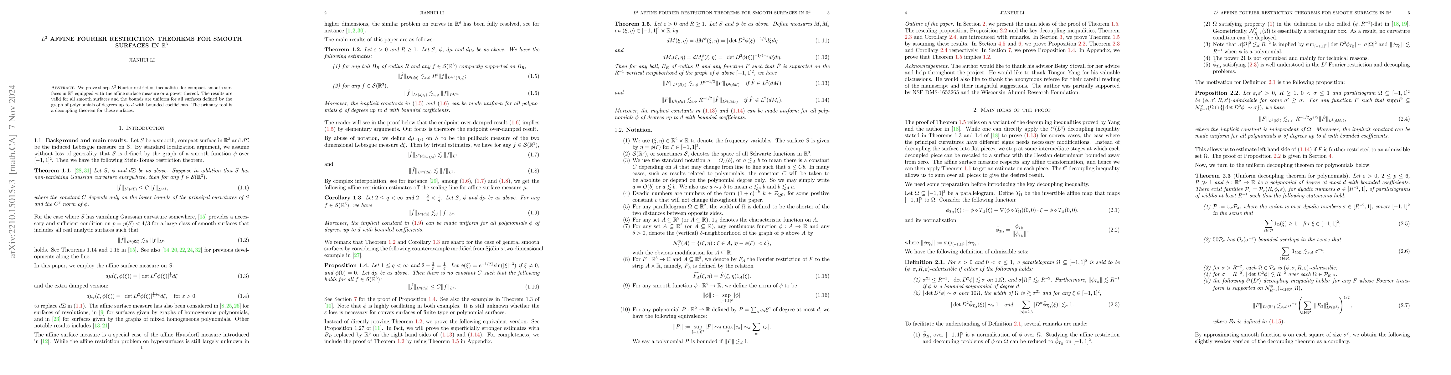 Thumbnail for $L^2$ affine Fourier restriction theorems for smooth surfaces in
  $\mathbb{R}^3$