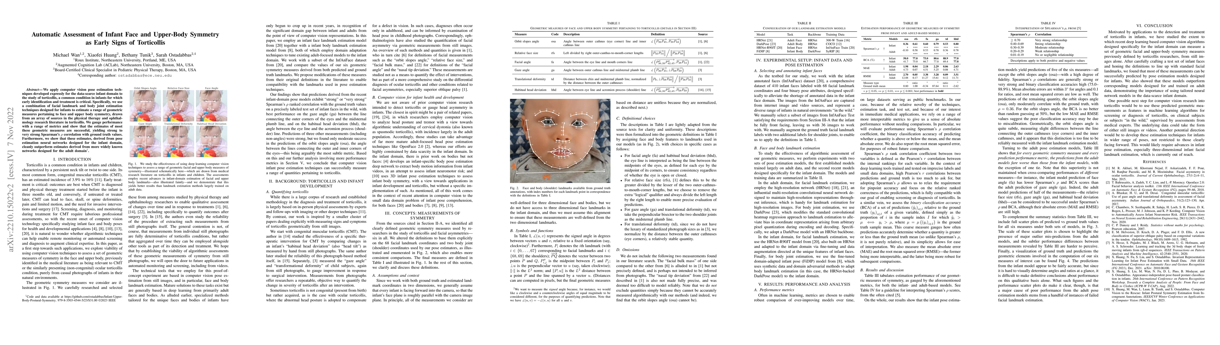 Thumbnail for Automatic Assessment of Infant Face and Upper-Body Symmetry as Early
  Signs of Torticollis