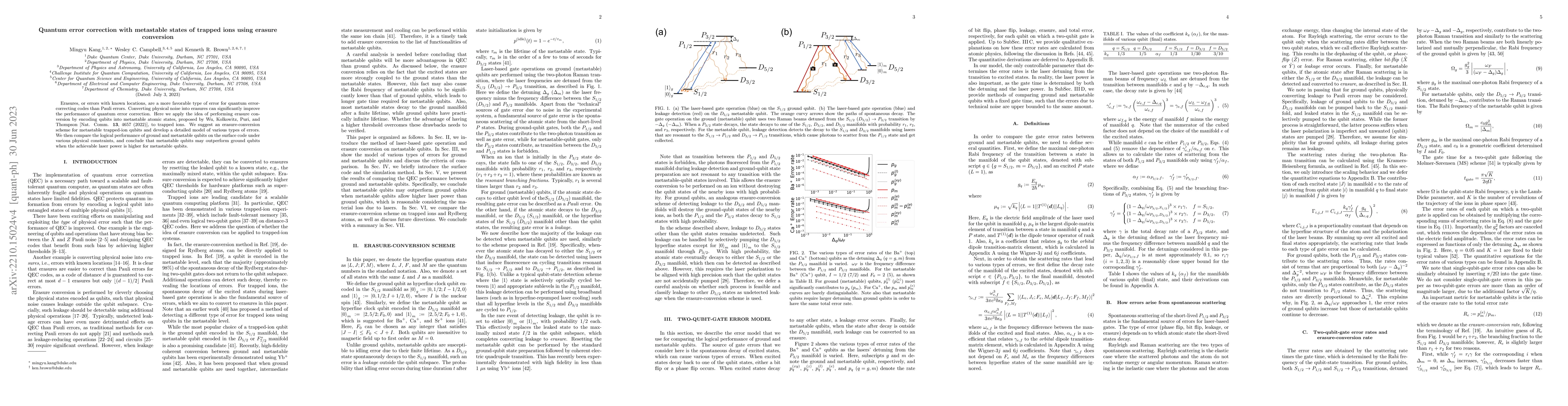 Thumbnail for Quantum Error Correction with Metastable States of Trapped Ions Using
  Erasure Conversion