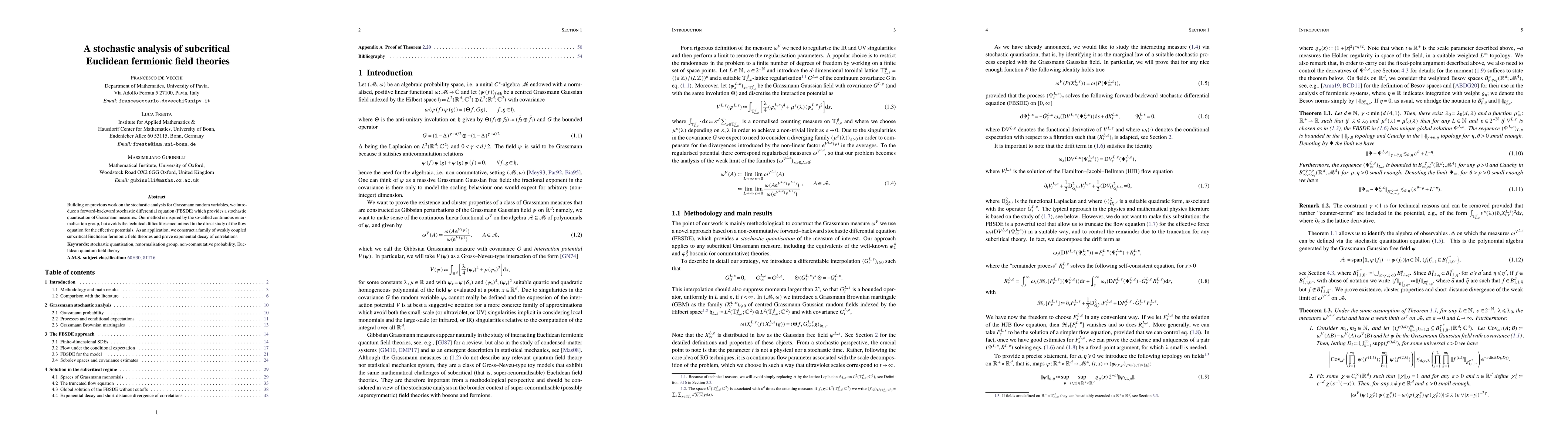 Thumbnail for A stochastic analysis of subcritical Euclidean fermionic field theories