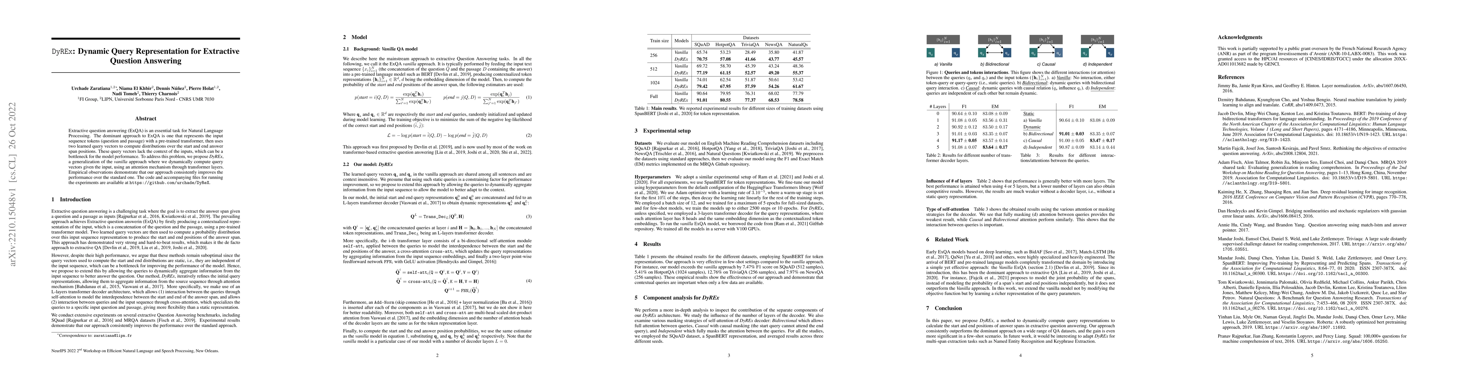 Thumbnail for DyREx: Dynamic Query Representation for Extractive Question Answering