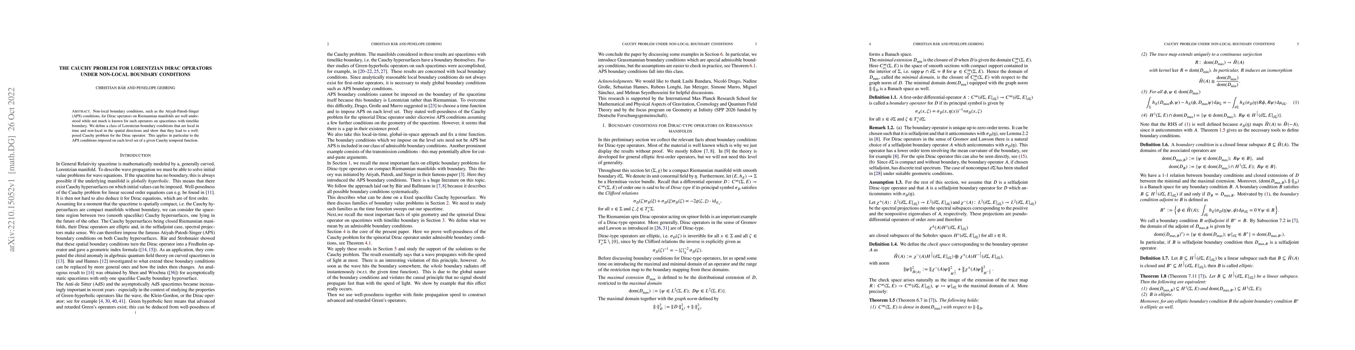 Thumbnail for The Cauchy problem for Lorentzian Dirac operators under non-local
  boundary conditions