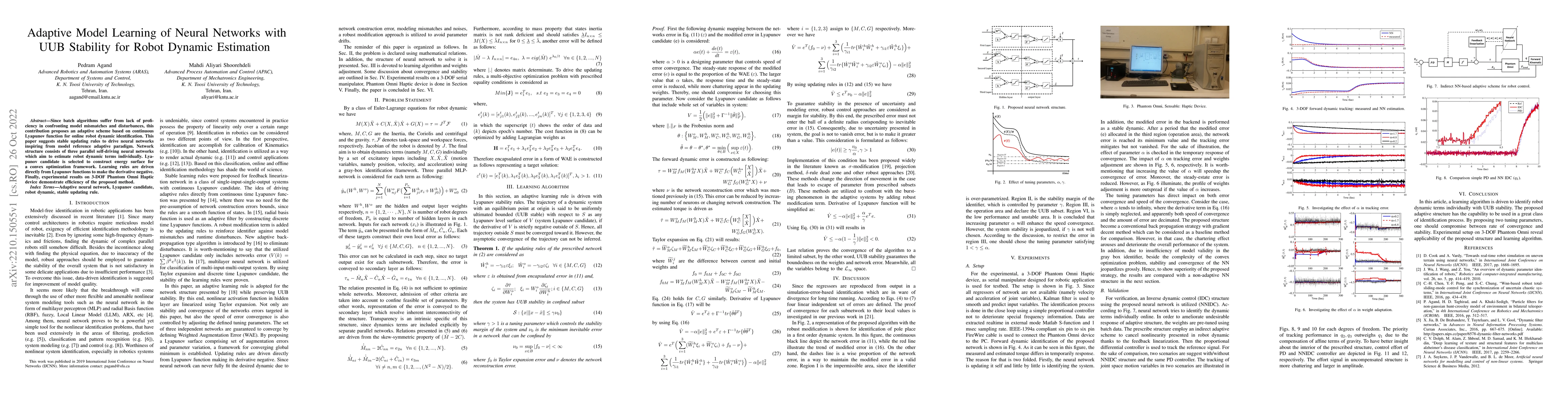 Thumbnail for Adaptive Model Learning of Neural Networks with UUB Stability for Robot
  Dynamic Estimation