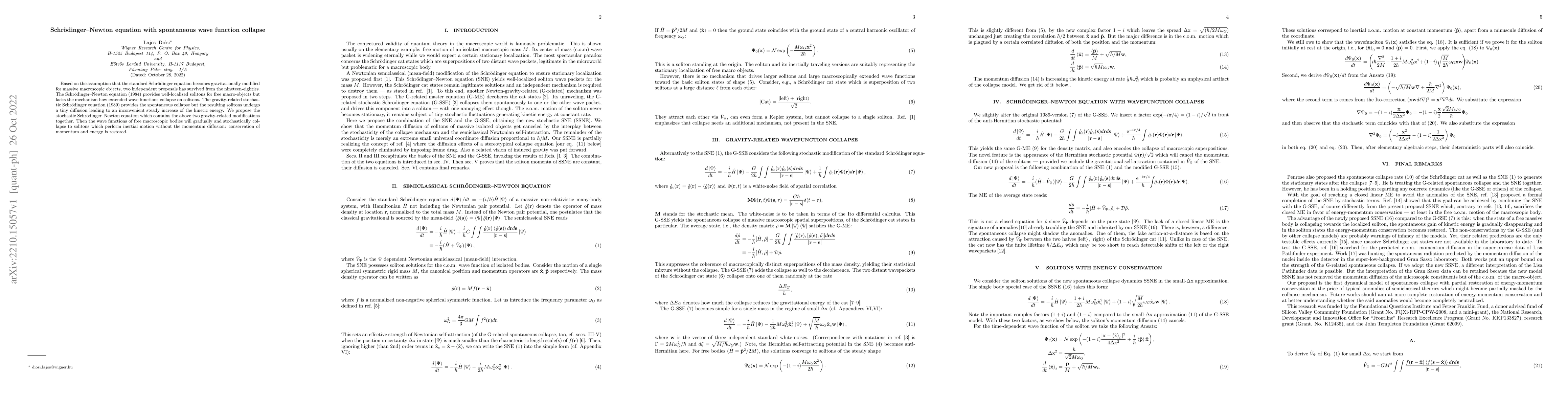 Thumbnail for Schr\"odinger--Newton equation with spontaneous wave function collapse