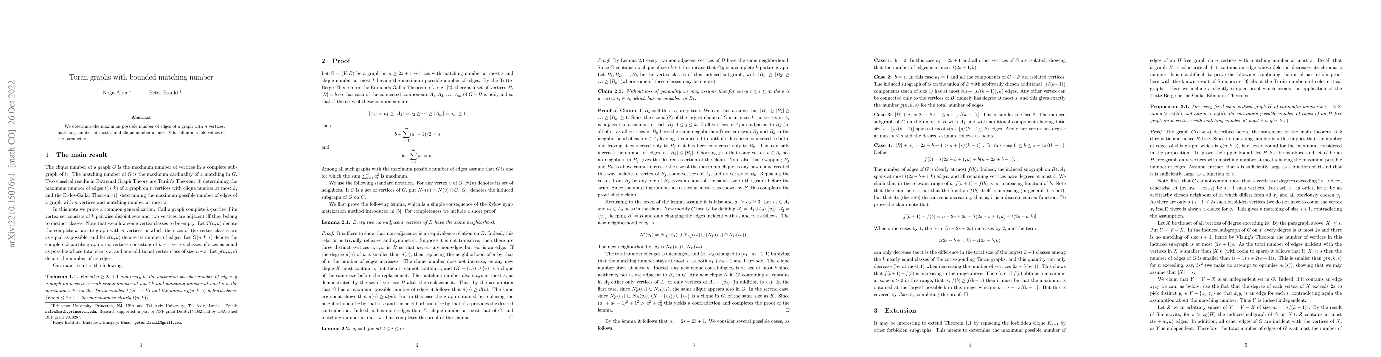 Thumbnail for Tur\'an graphs with bounded matching number