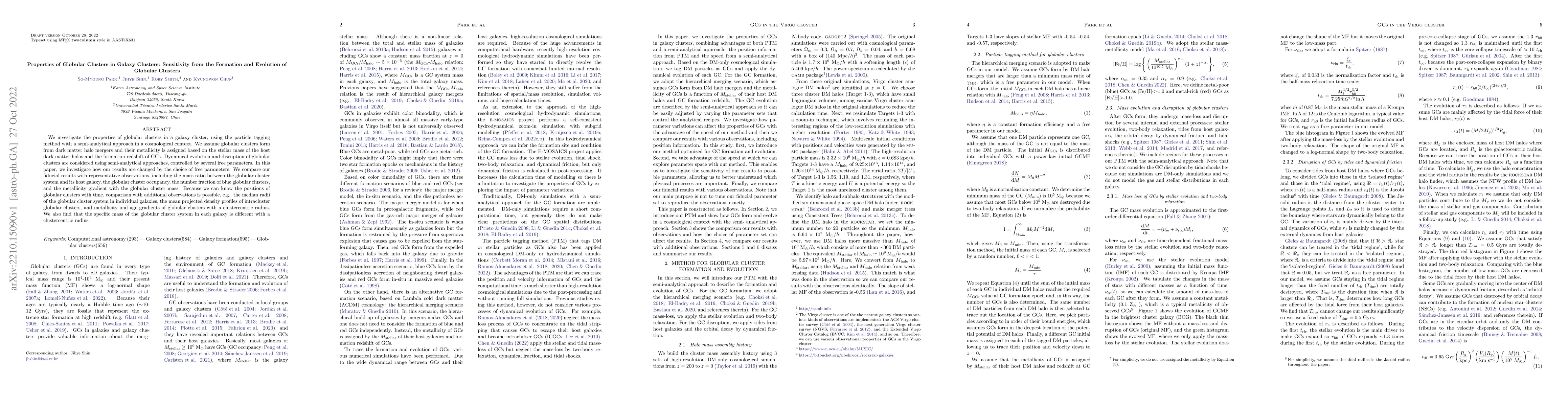 Thumbnail for Properties of Globular Clusters in Galaxy Clusters: Sensitivity from the
  Formation and Evolution of Globular Clusters