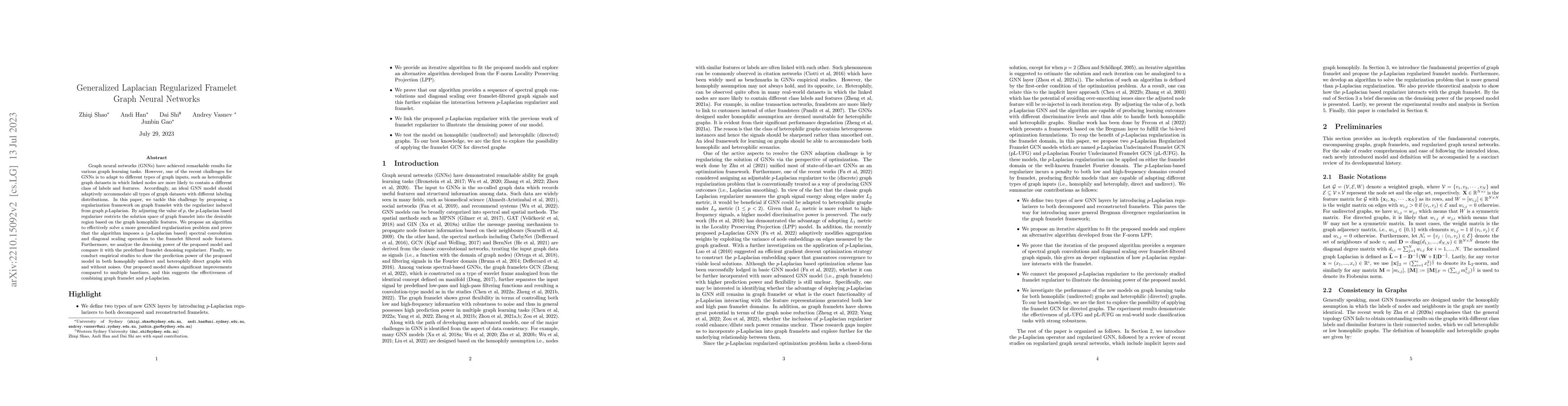 Thumbnail for Generalized Laplacian Regularized Framelet Graph Neural Networks