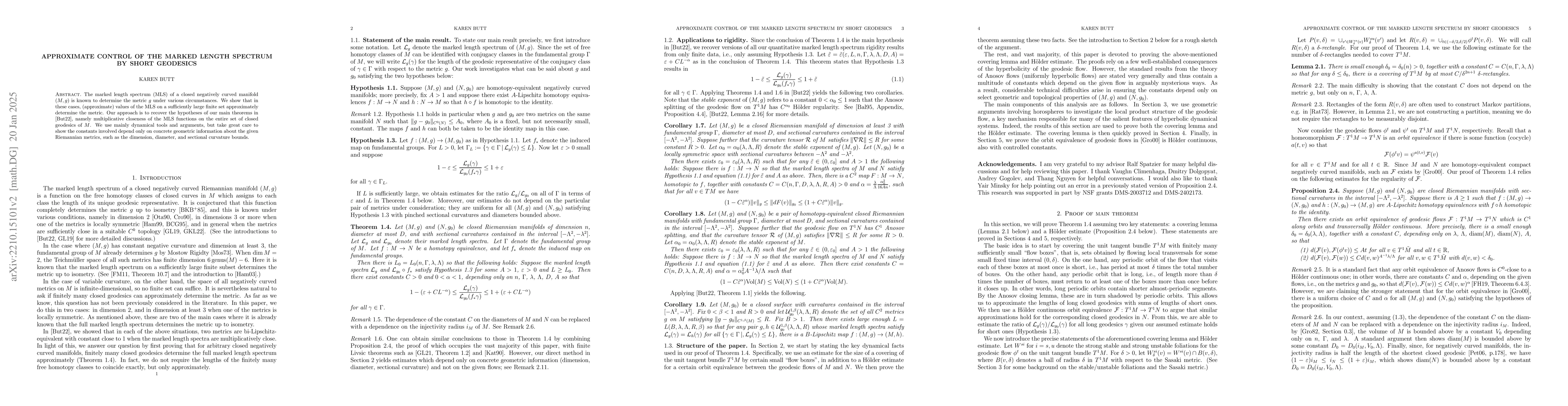 Thumbnail for Approximate control of the marked length spectrum by short geodesics