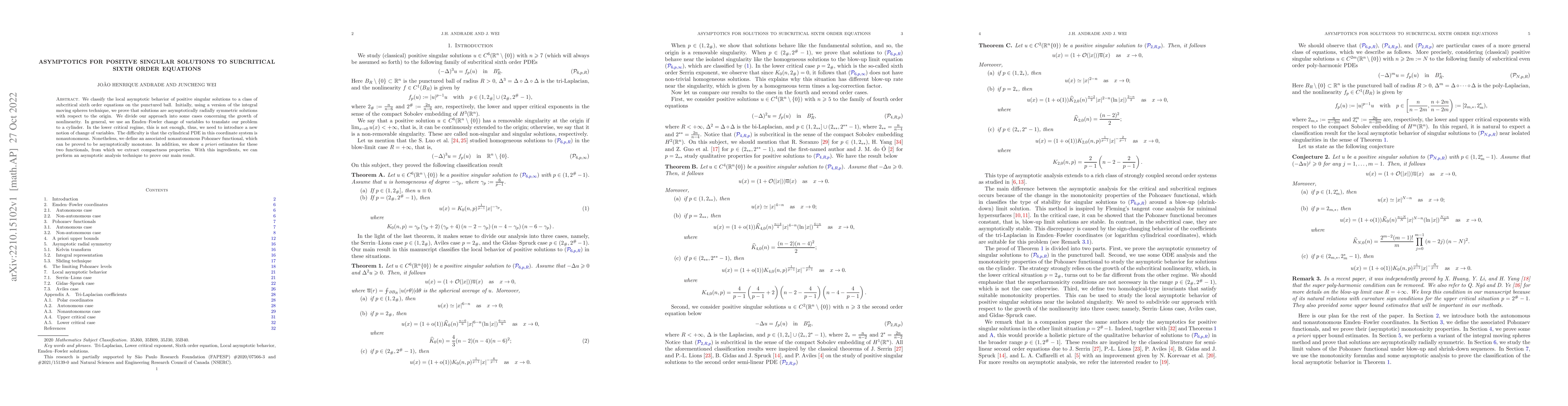 Thumbnail for Asymptotics for positive singular solutions to subcritical sixth order
  equations