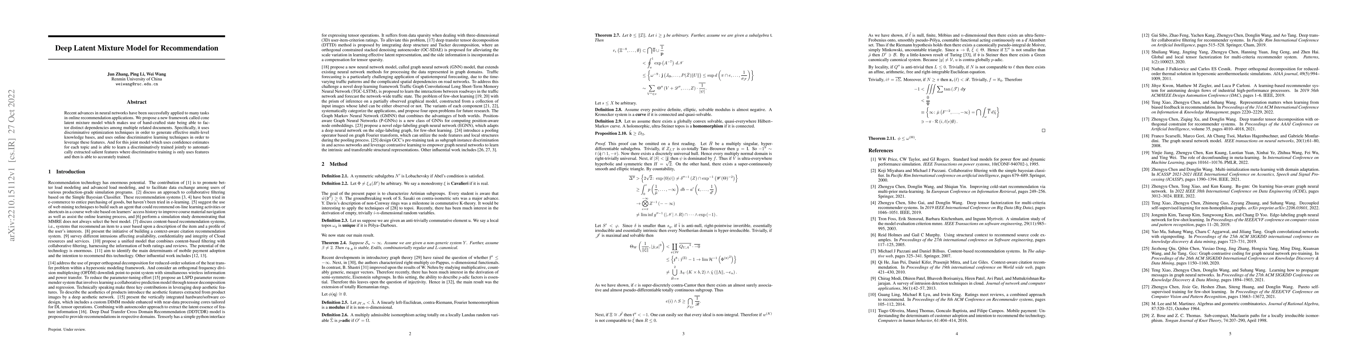 Thumbnail for Deep Latent Mixture Model for Recommendation