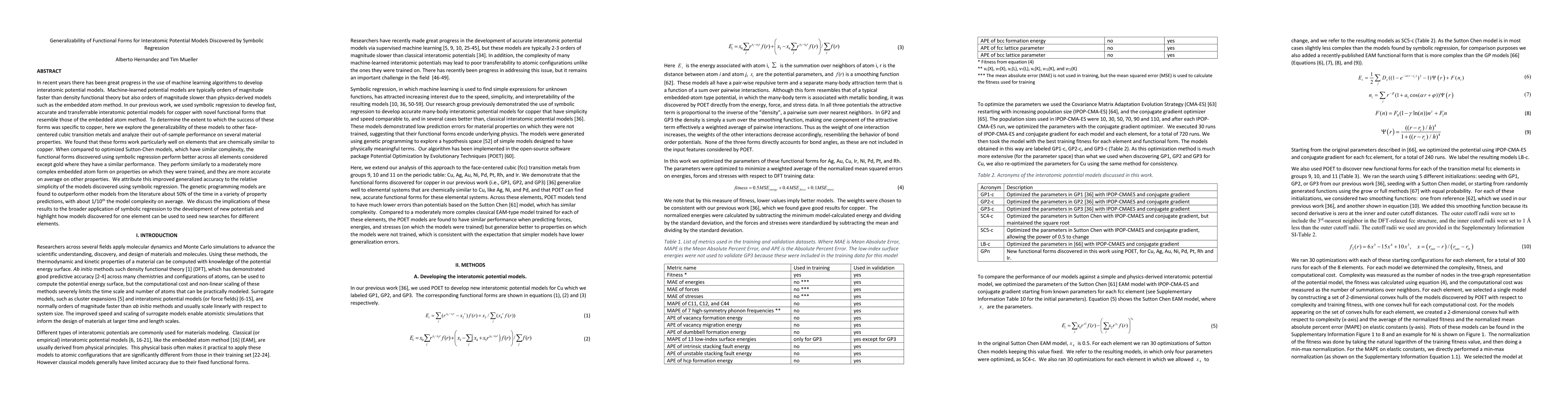 Thumbnail for Generalizability of Functional Forms for Interatomic Potential Models
  Discovered by Symbolic Regression