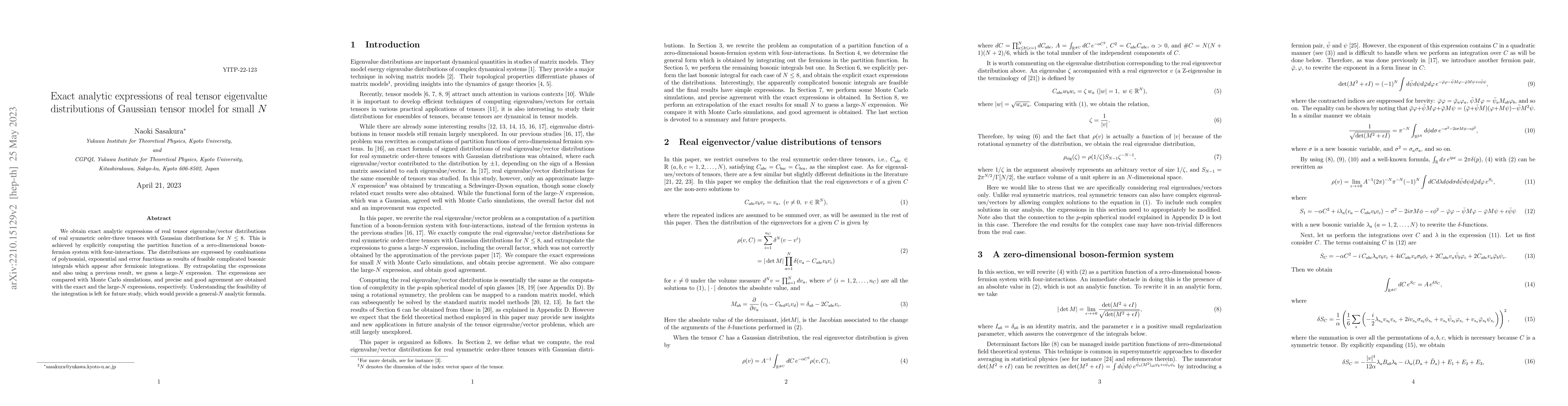 Thumbnail for Exact analytic expressions of real tensor eigenvalue distributions of
  Gaussian tensor model for small $N$