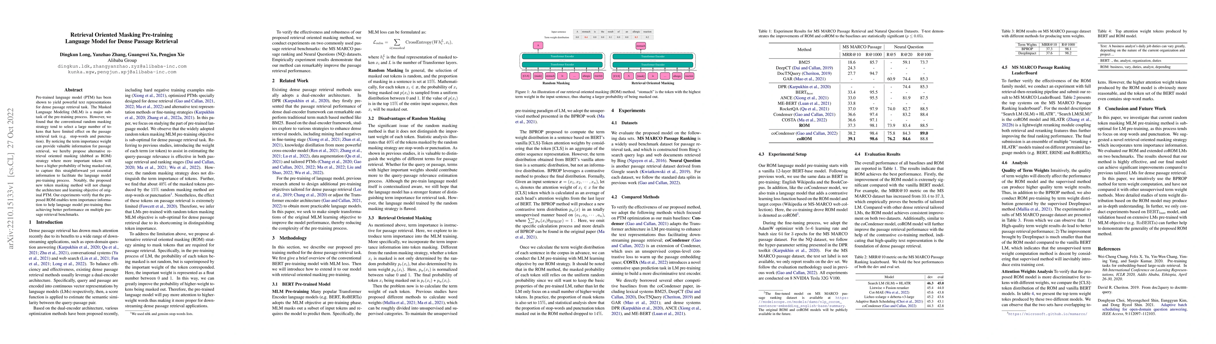 Thumbnail for Retrieval Oriented Masking Pre-training Language Model for Dense Passage
  Retrieval