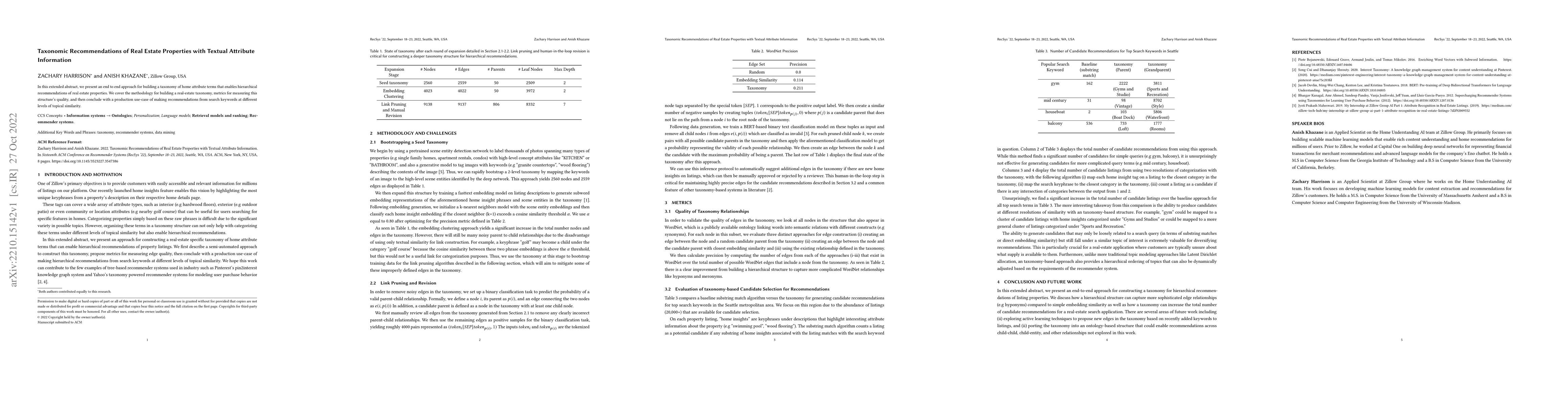 Thumbnail for Taxonomic Recommendations of Real Estate Properties with Textual
  Attribute Information