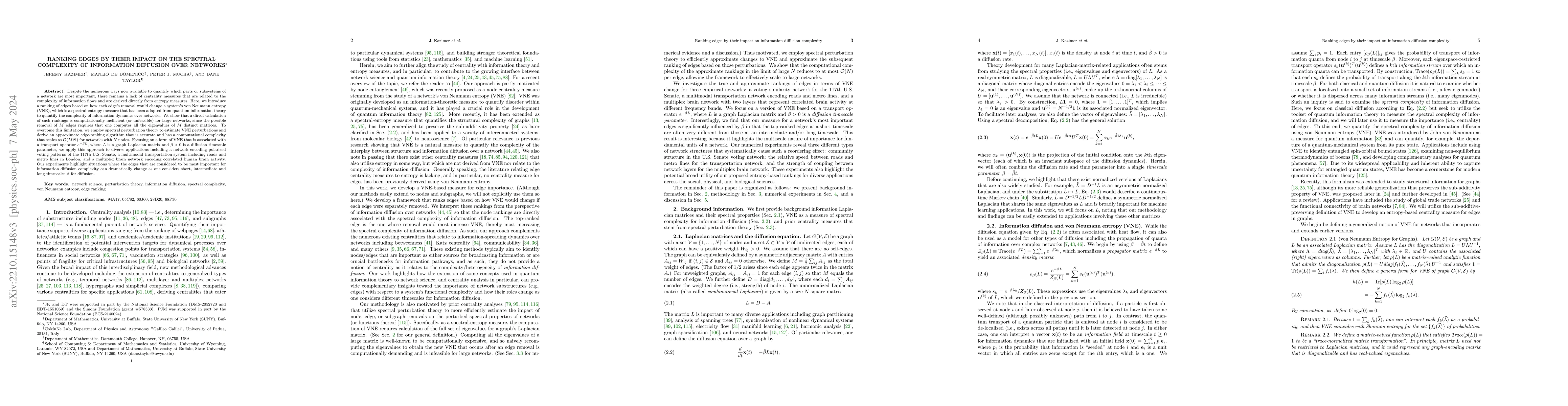 Thumbnail for Ranking Edges by their Impact on the Spectral Complexity of Information
  Diffusion over Networks