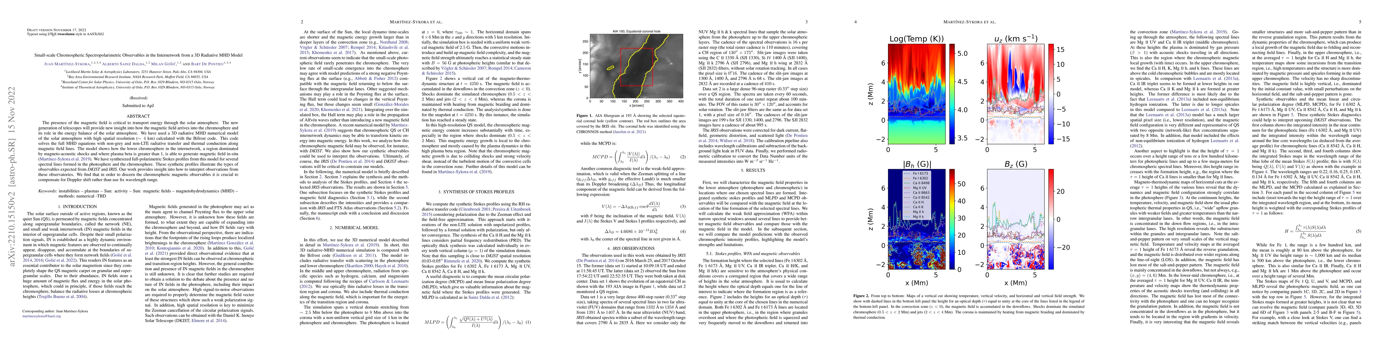 Thumbnail for Small-scale chromospheric spectropolarimetric observables in the
  internetwork from a 3D radiative MHD model
