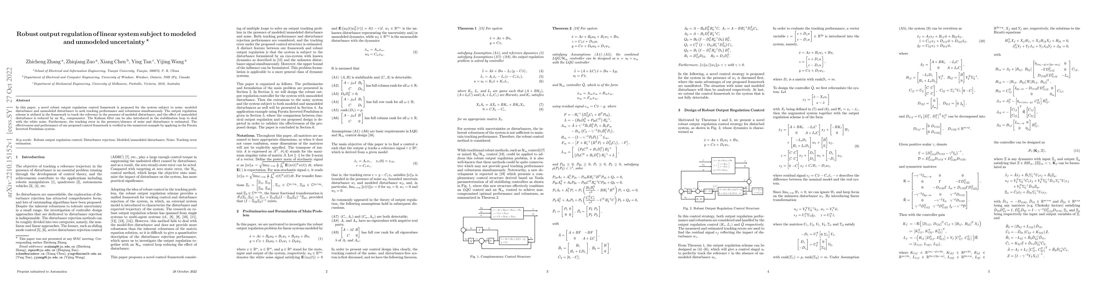 Thumbnail for Robust output regulation of linear system subject to modeled and
  unmodeled uncertainty