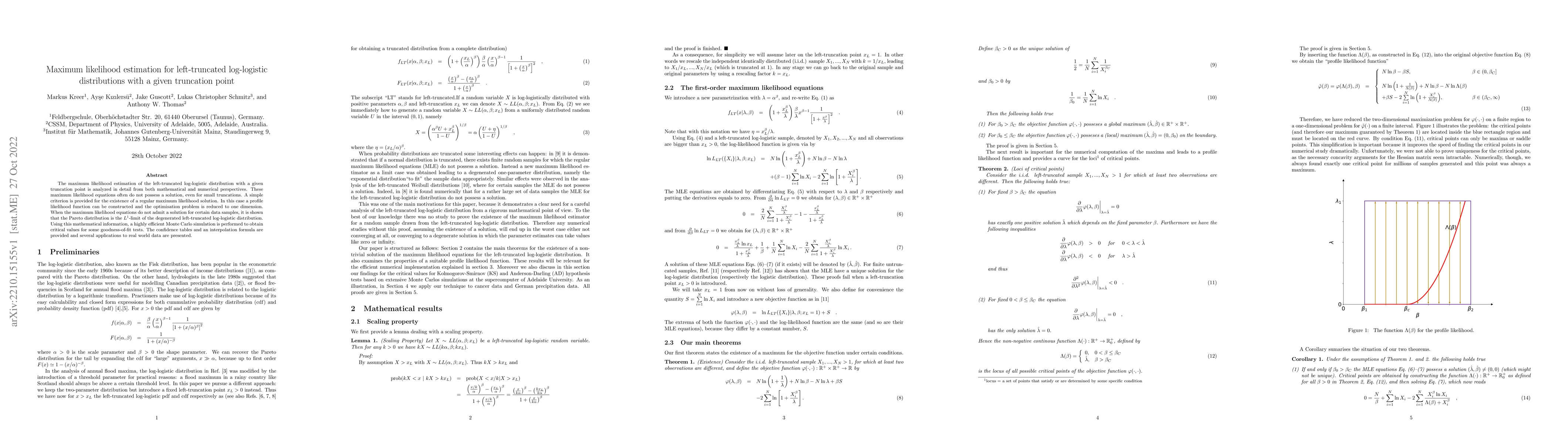 Thumbnail for Maximum likelihood estimation for left-truncated log-logistic
  distributions with a given truncation point