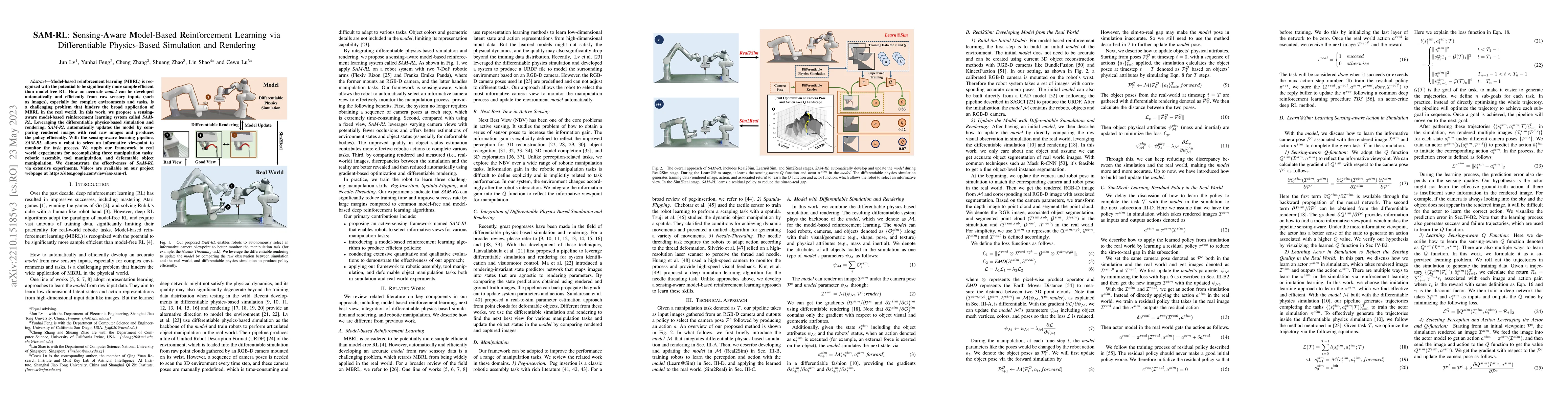 Thumbnail for SAM-RL: Sensing-Aware Model-Based Reinforcement Learning via
  Differentiable Physics-Based Simulation and Rendering