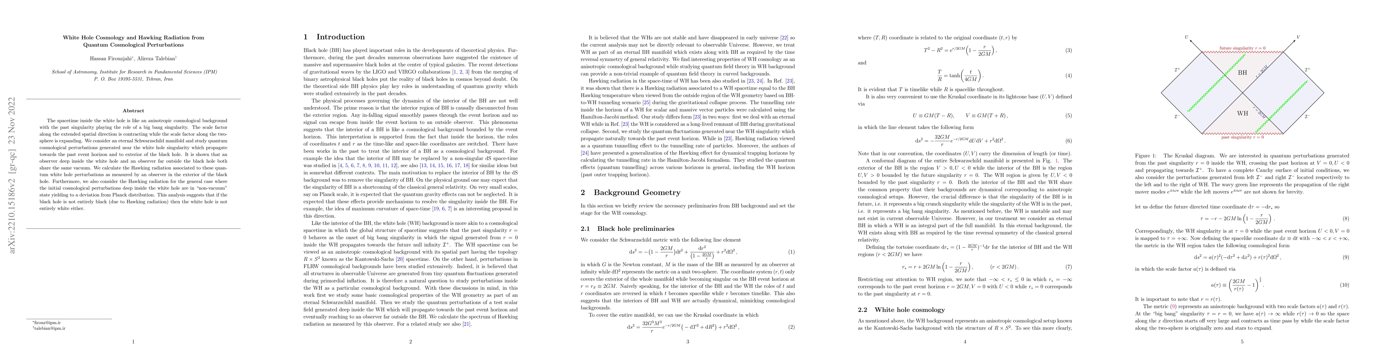 Thumbnail for White Hole Cosmology and Hawking Radiation from Quantum Cosmological
  Perturbations