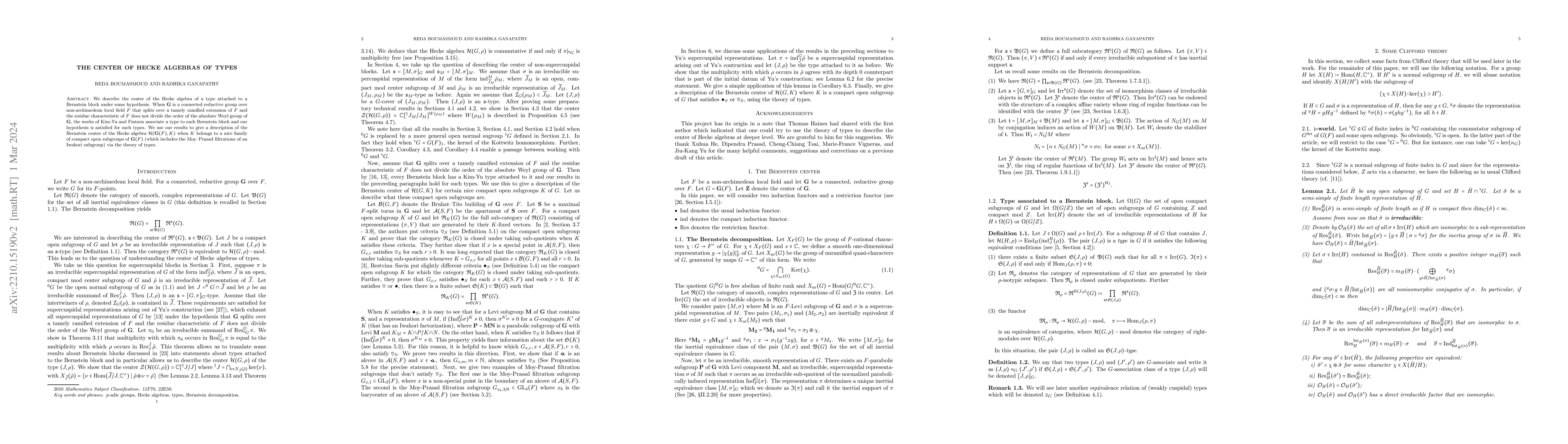 Thumbnail for The center of Hecke algebras of types