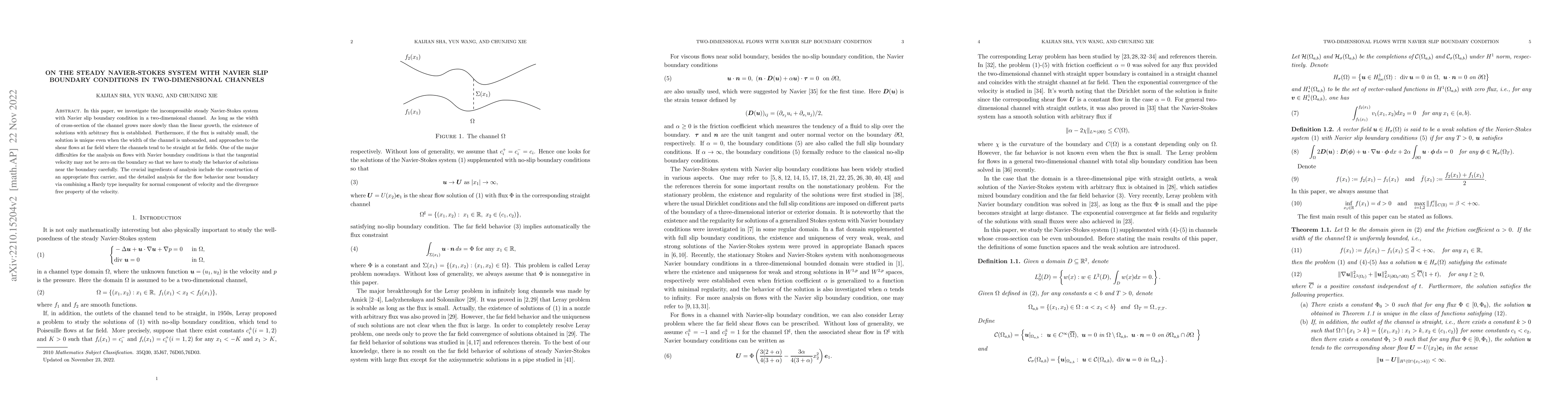 Thumbnail for On the Steady Navier-Stokes system with Navier slip boundary conditions
  in two-dimensional channels