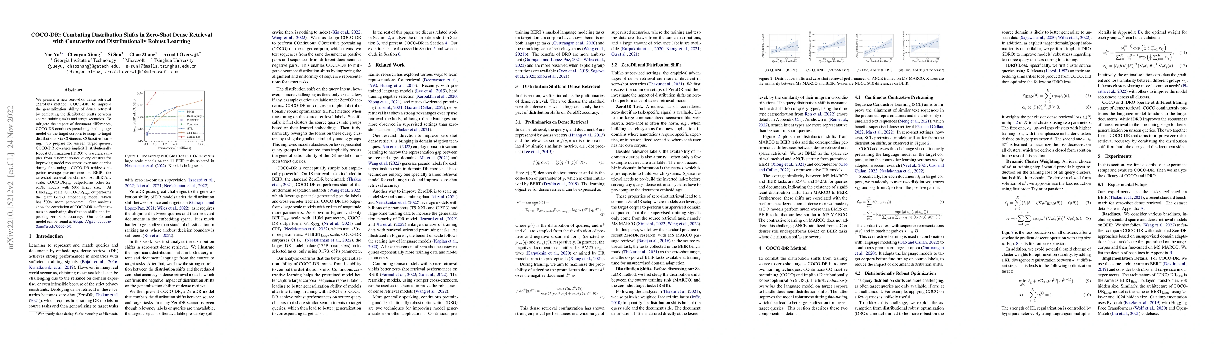 Thumbnail for COCO-DR: Combating Distribution Shifts in Zero-Shot Dense Retrieval with
  Contrastive and Distributionally Robust Learning