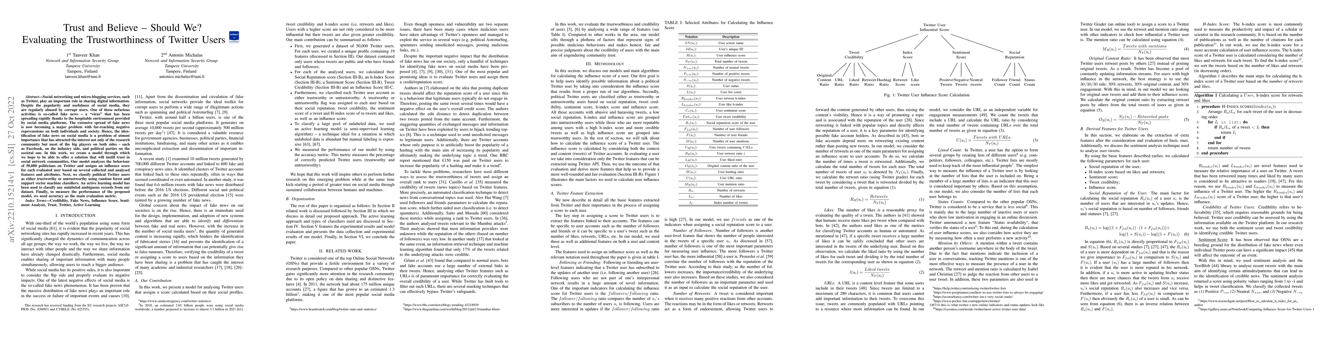Thumbnail for Trust and Believe -- Should We? Evaluating the Trustworthiness of
  Twitter Users