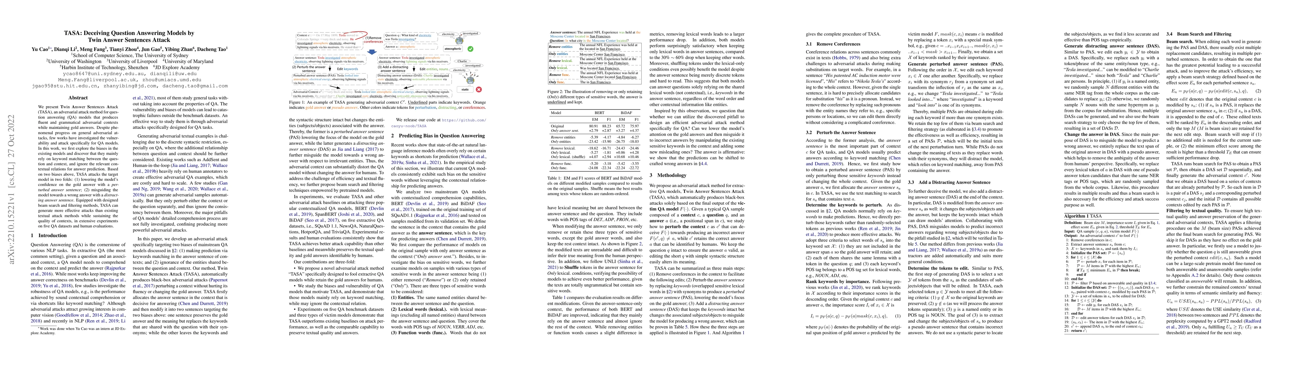 Thumbnail for TASA: Deceiving Question Answering Models by Twin Answer Sentences
  Attack