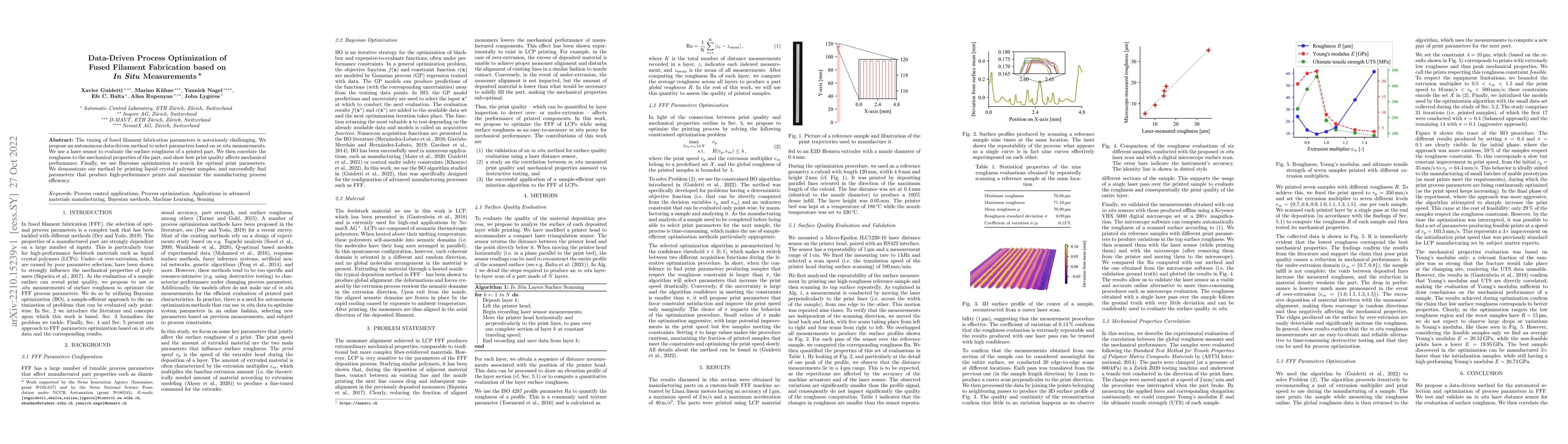 Thumbnail for Data-Driven Process Optimization of Fused Filament Fabrication based on
  In Situ Measurements