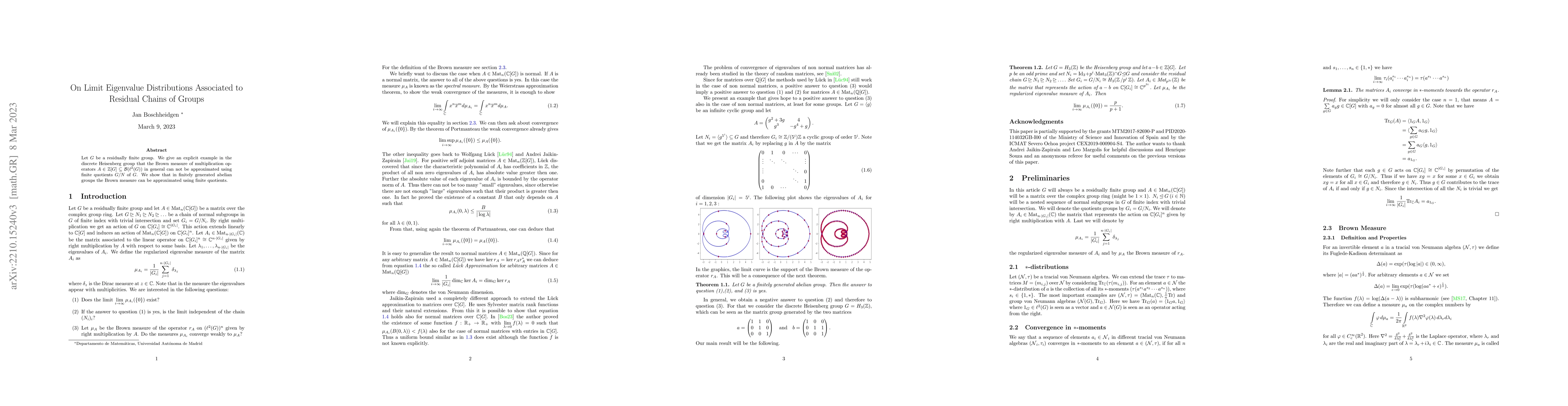 Thumbnail for On Limit Eigenvalue Distributions Associated to Residual Chains of
  Groups