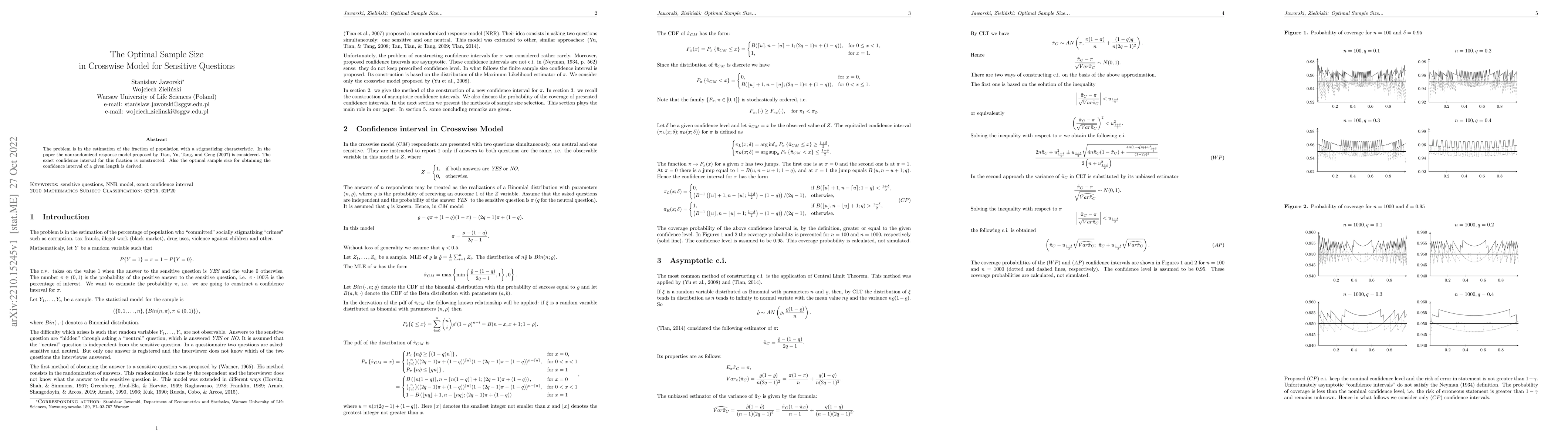Thumbnail for The Optimal Sample Size in Crosswise Model for Sensitive Questions