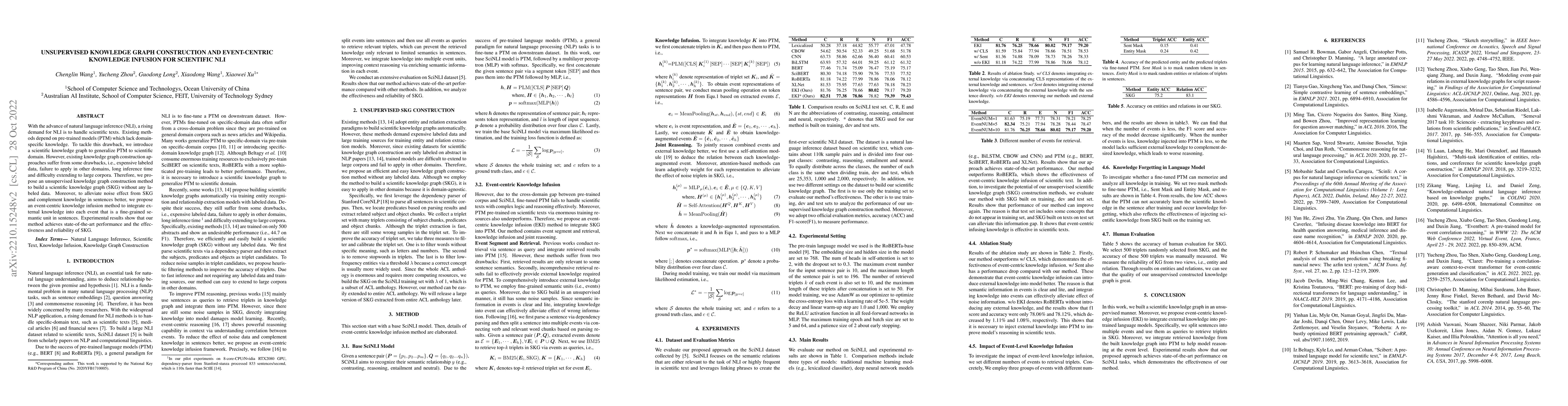 Thumbnail for Unsupervised Knowledge Graph Construction and Event-centric Knowledge
  Infusion for Scientific NLI