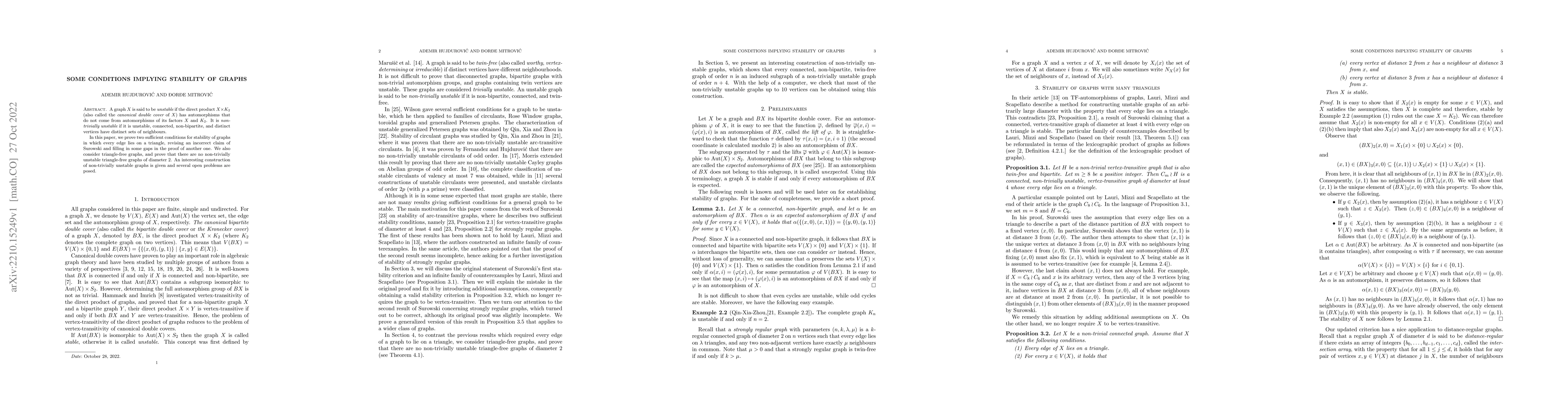 Thumbnail for Some conditions implying stability of graphs