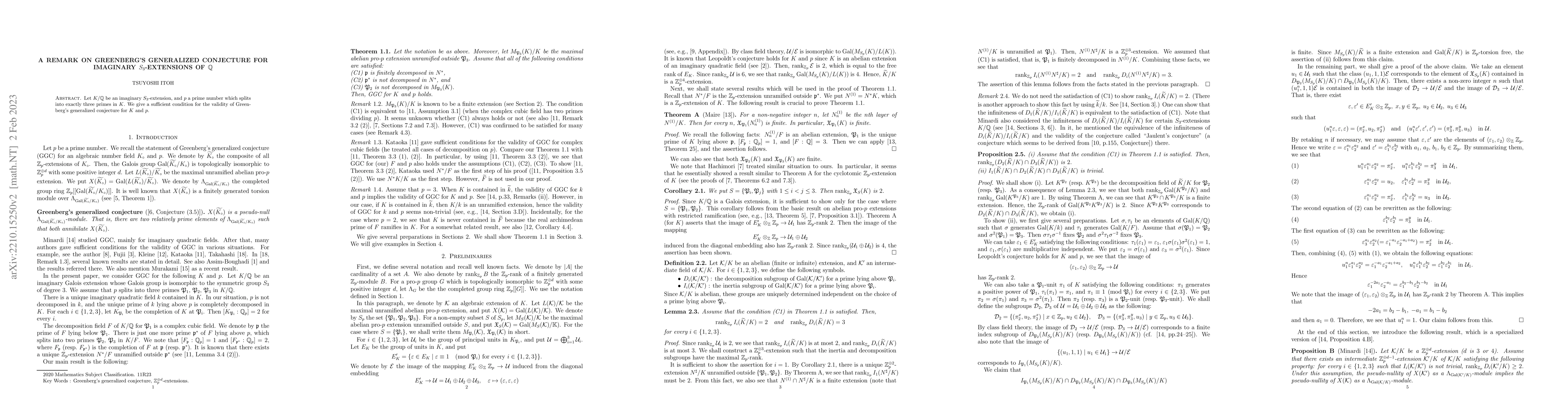 Thumbnail for A remark on Greenberg's generalized conjecture for imaginary
  $S_3$-extensions of $\mathbb{Q}$