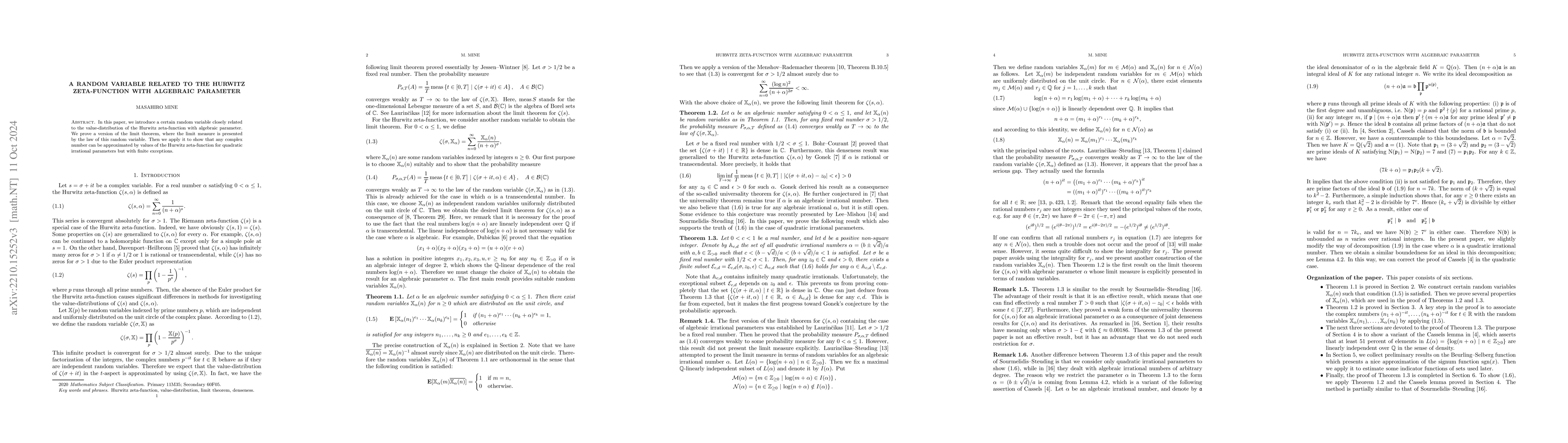Thumbnail for A random variable related to the Hurwitz zeta-function with algebraic
  parameter