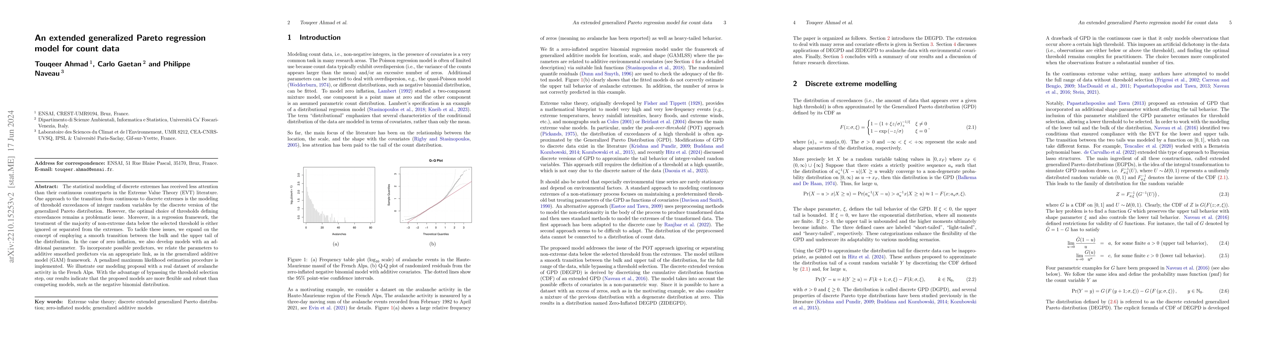 Thumbnail for An extended generalized Pareto regression model for count data