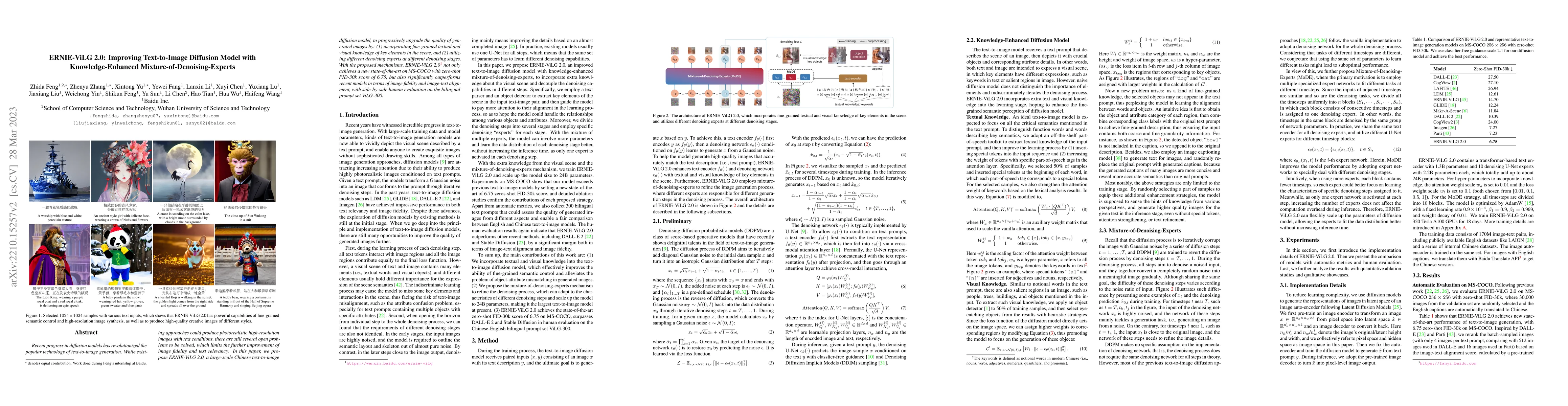 Thumbnail for ERNIE-ViLG 2.0: Improving Text-to-Image Diffusion Model with
  Knowledge-Enhanced Mixture-of-Denoising-Experts