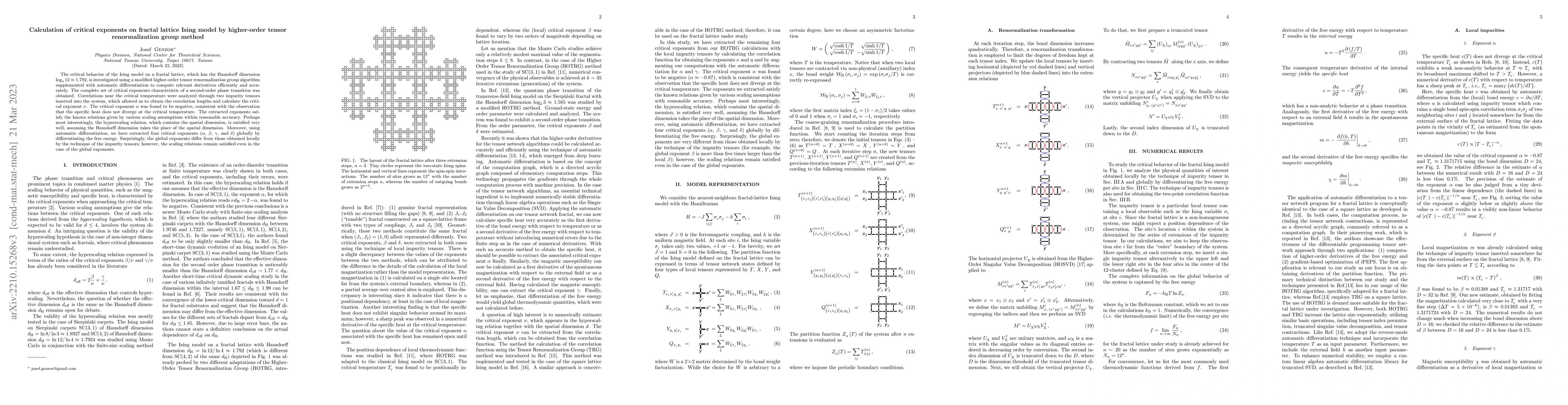 Thumbnail for Calculation of critical exponents on fractal lattice Ising model by
  higher-order tensor renormalization group method