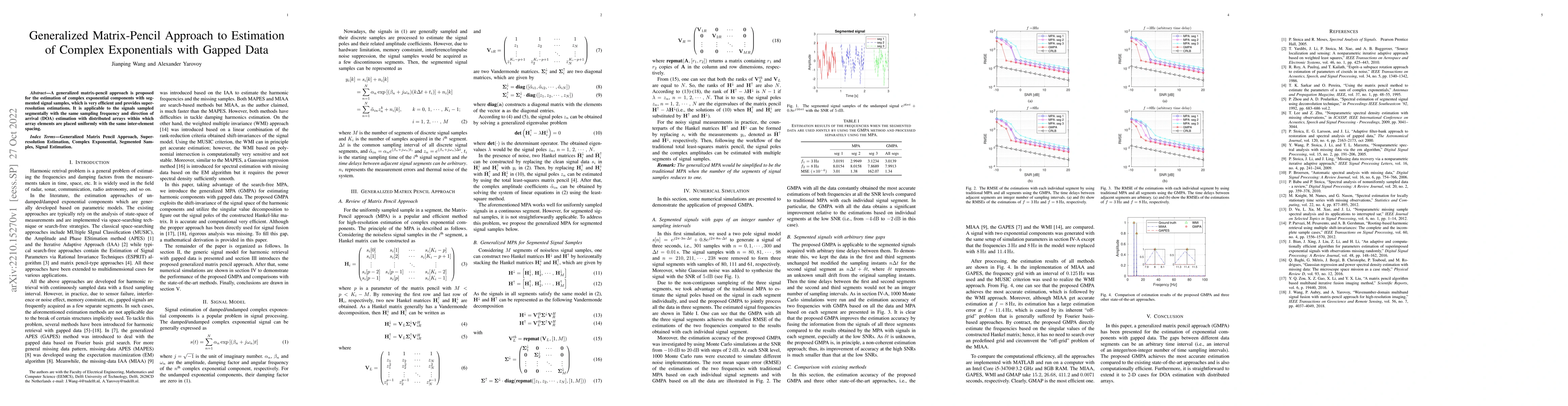 Thumbnail for Generalized Matrix-Pencil Approach to Estimation of Complex Exponentials
  with Gapped Data