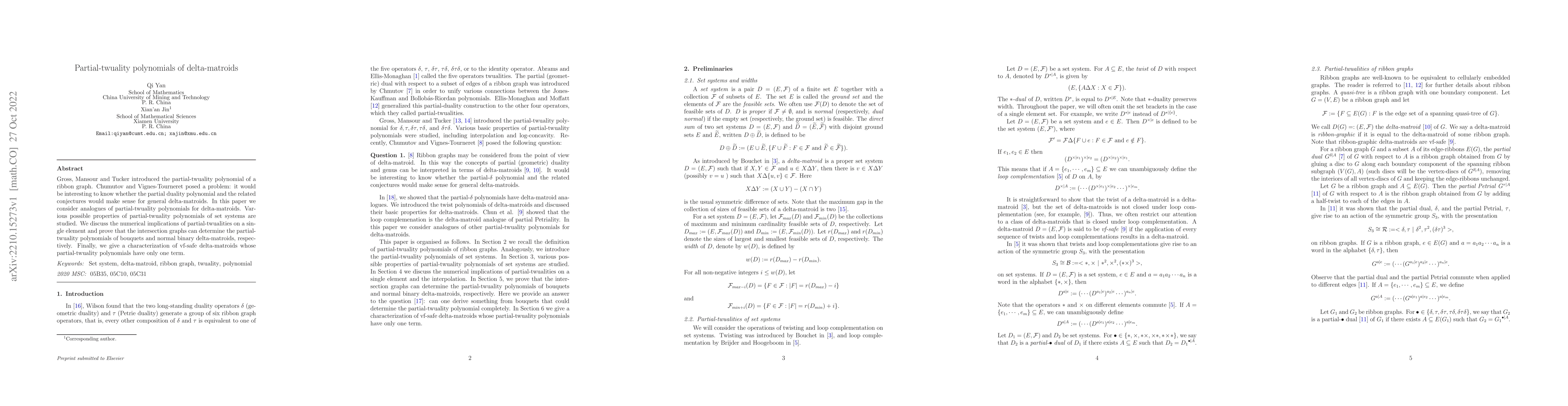 Thumbnail for Partial-twuality polynomials of delta-matroids