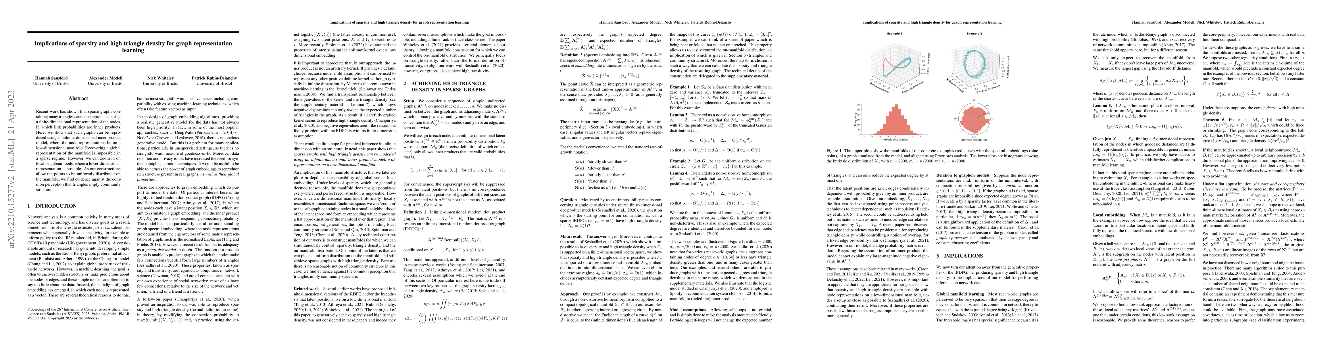 Thumbnail for Implications of sparsity and high triangle density for graph
  representation learning