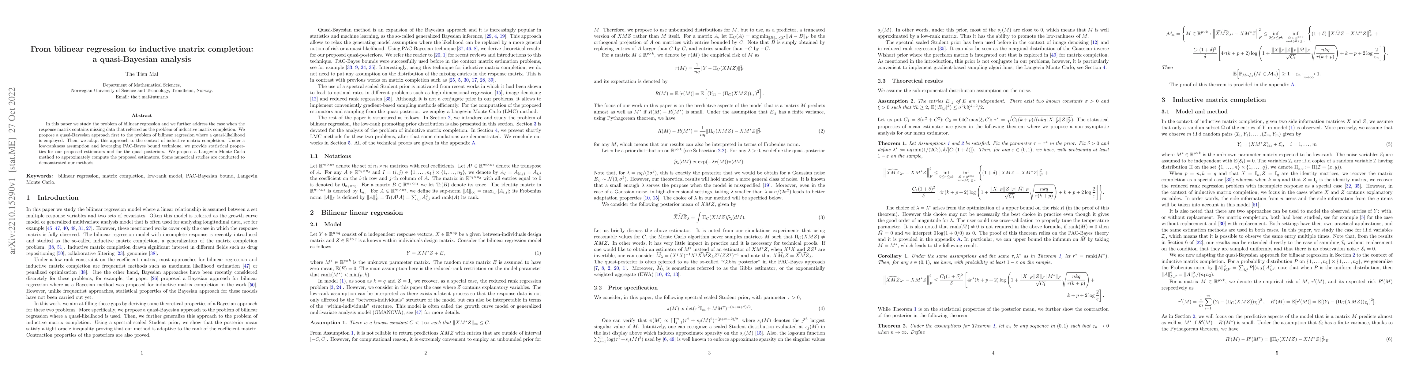 Thumbnail for From bilinear regression to inductive matrix completion: a
  quasi-Bayesian analysis