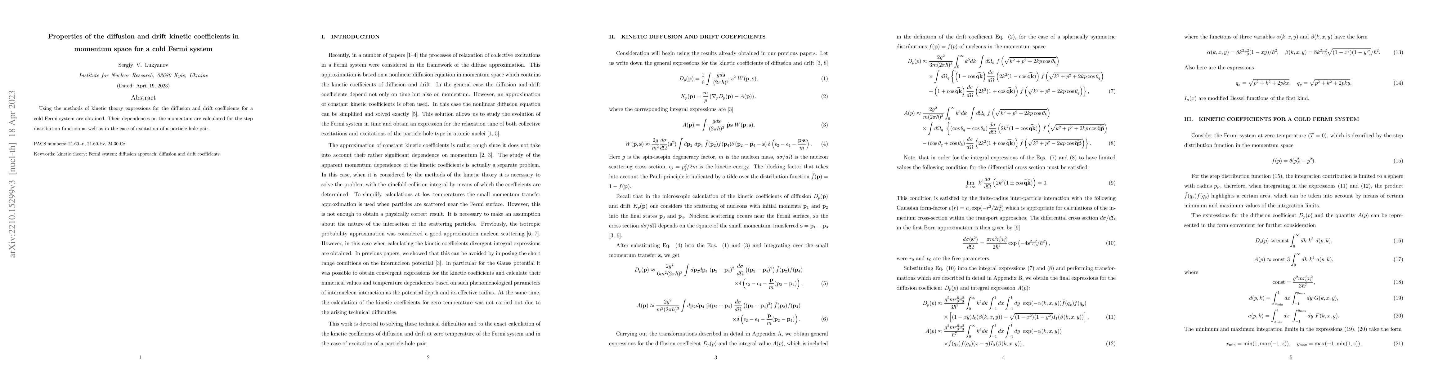 Thumbnail for Properties of the diffusion and drift kinetic coefficients in momentum
  space for a cold Fermi system
