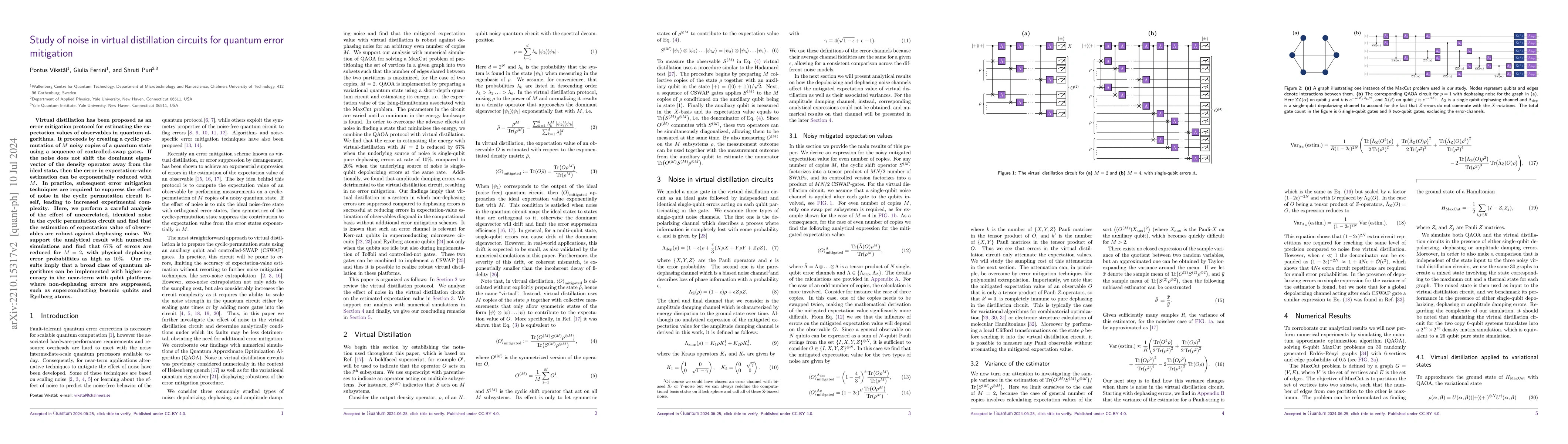 Thumbnail for Study of noise in virtual distillation circuits for quantum error
  mitigation