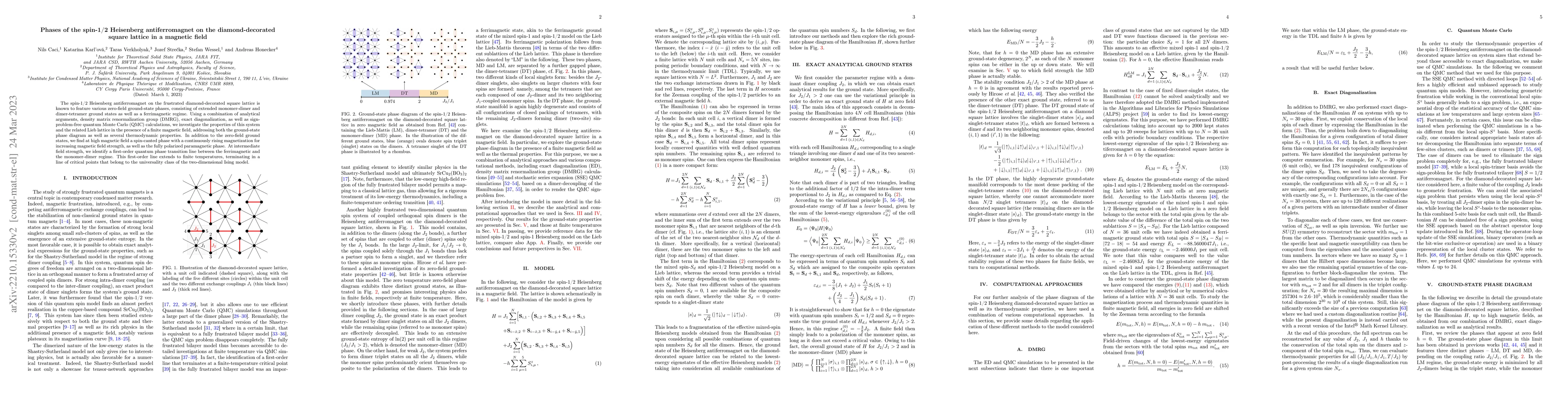 Thumbnail for Phases of the spin-1/2 Heisenberg antiferromagnet on the
  diamond-decorated square lattice in a magnetic field